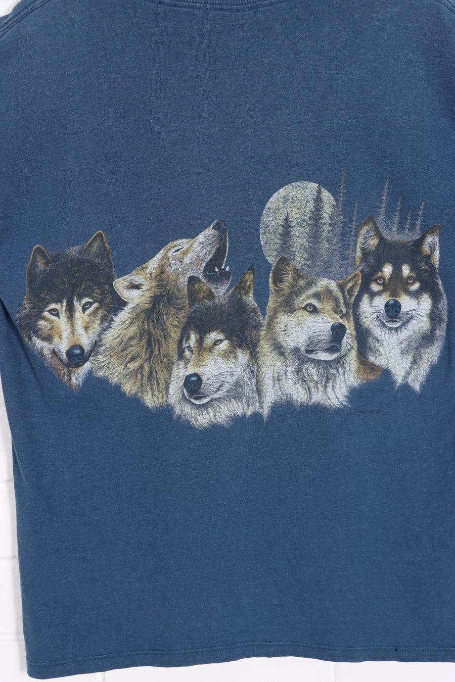 HABITAT 1992 Wolves & Moon Front Back Single Stitch T-Shirt (L) - Vintage Sole Melbourne