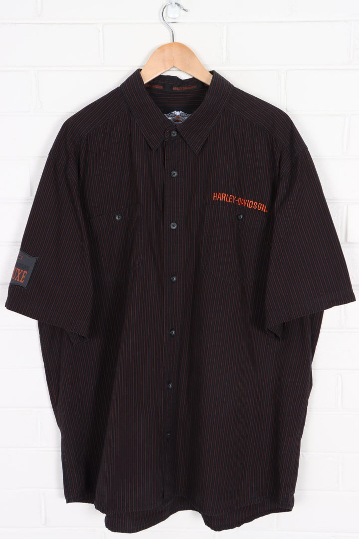 HARLEY DAVIDSON Black & Orange Pinstripe Short Sleeve Shirt (2XL)