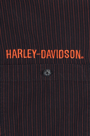 HARLEY DAVIDSON Black & Orange Pinstripe Short Sleeve Shirt (2XL)
