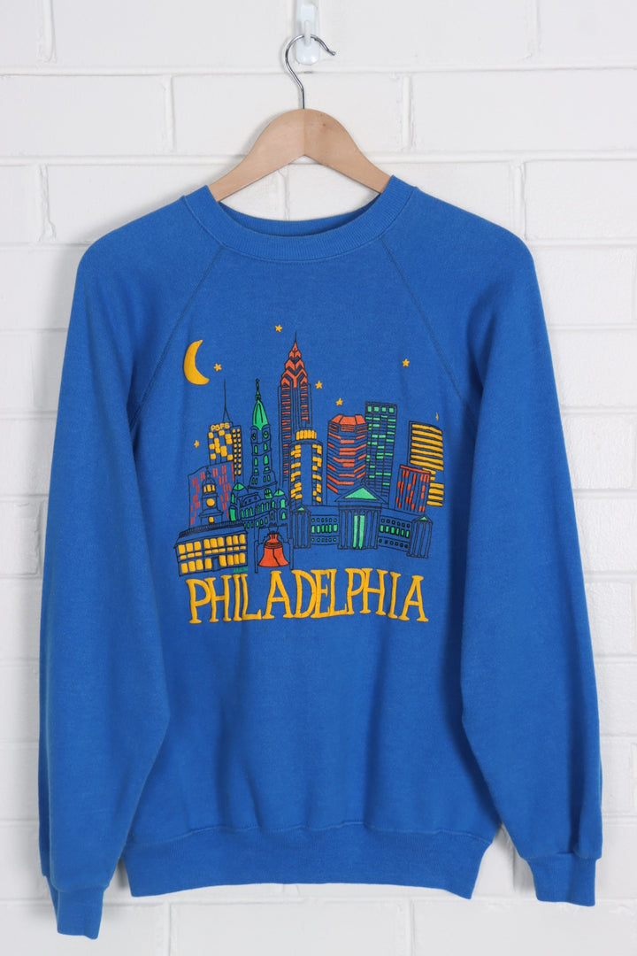 Philadelphia Retro Puff Print Night Skyline Sweatshirt (M-L)