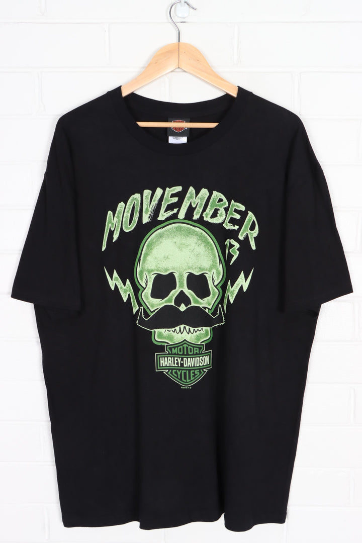 HARLEY DAVIDSON 'Movember' Moustache Skull T-Shirt (XL)