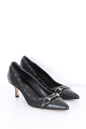 REPLICA Gucci Black GG Canvas Horesbit Studded Kitten Heels (37)