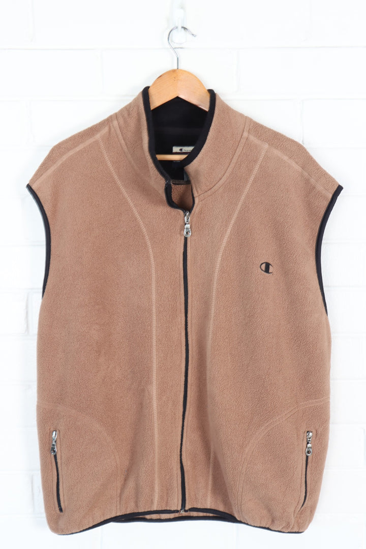 CHAMPION Embroidered Brown Fleece Vest (XL)