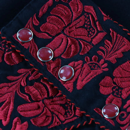 Vintage SCULLY Western Snap Button Red & Black Embroidered Long Sleeve Shirt (XL)