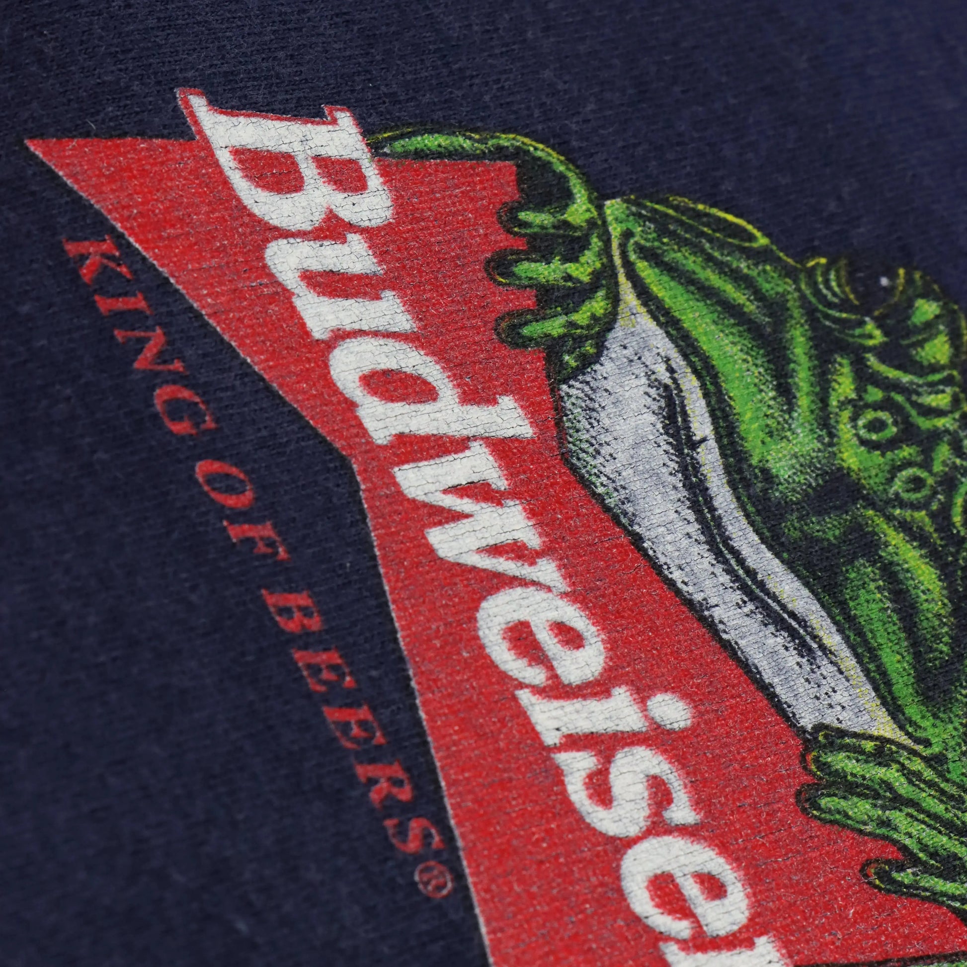 Vintage 1997 Budweiser Beer & Frogs "This Bud's For You!" Navy Single Stitch Tee USA Made (XL) Vintage Sole Melbourne