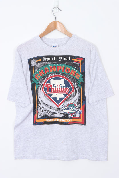 1993 Phillies National League USA Made 50/50 Grey T-Shirt (L)