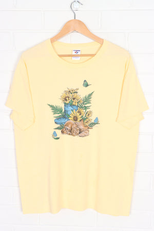 Sleepy Puppy & Sunflowers Yellow T-Shirt (L)