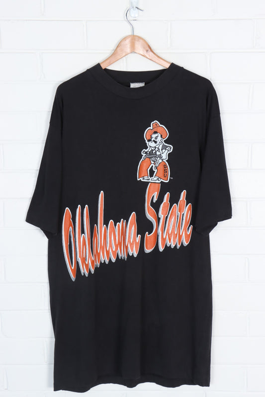 Oklahoma State OSU 'Pistol Pete' Glitter Spell Out Logo T-Shirt (XL-XXL)