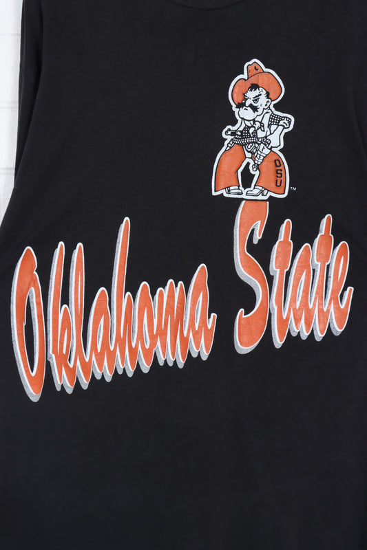 Oklahoma State OSU 'Pistol Pete' Glitter Spell Out Logo T-Shirt (XL-XXL)