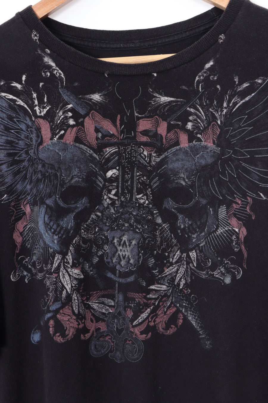AVIREX Y2K Style Skull Front Design Black T-Shirt (L)