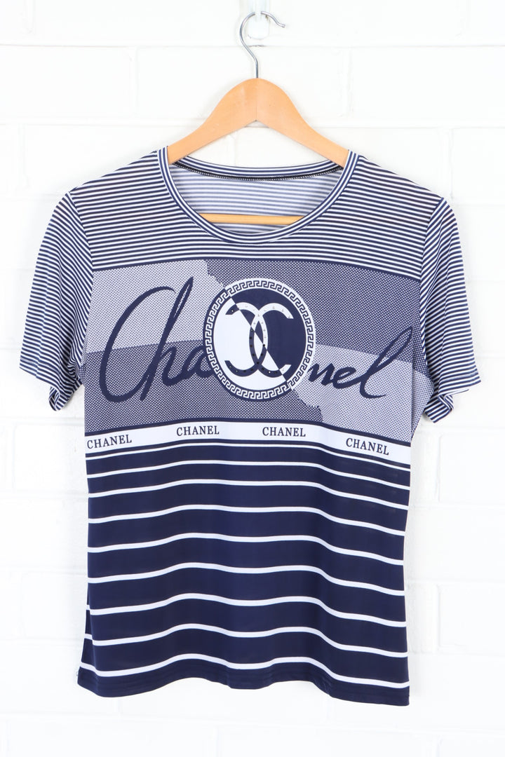 REPLICA Chanel Nautical Striped Cropped Mesh T-Shirt (Women's S-M)