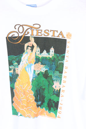 1994 Vintage Santa Barbra Fiesta Colourful Destination USA Made Tee (XL)