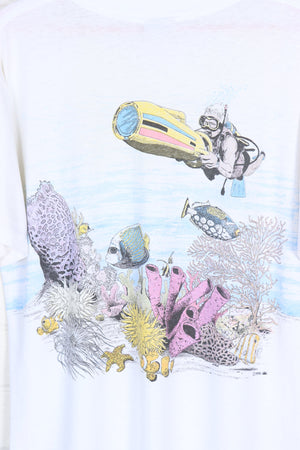 1990 Vintage Colourful Scubberdiving Underwater All Over Graphic Tee (L)