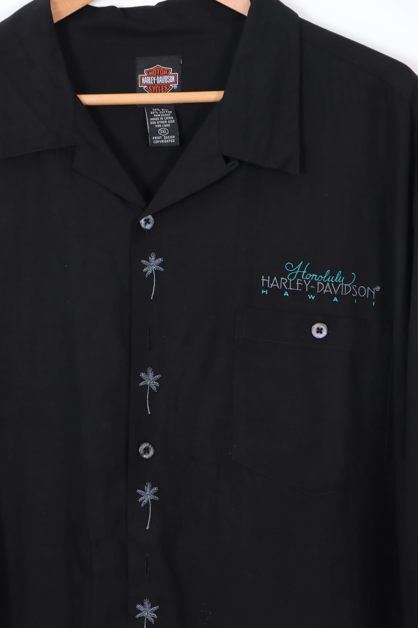 HARLEY DAVIDSON Honolulu Embroidered Short Sleeve Silk Blend Shirt (XXL)