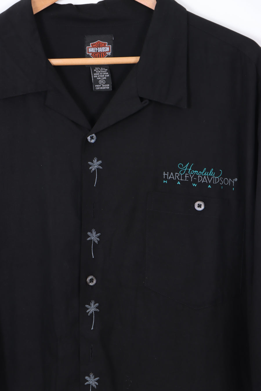 HARLEY DAVIDSON Honolulu Embroidered Short Sleeve Silk Blend Shirt (XXL)