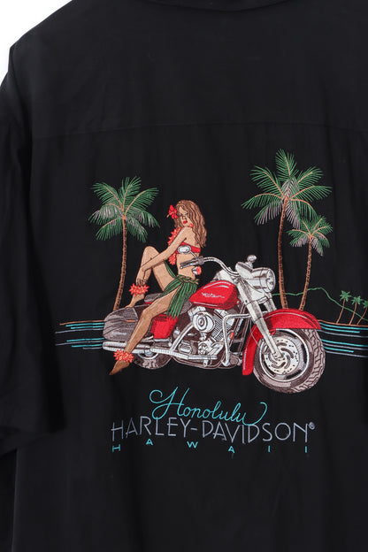 HARLEY DAVIDSON Honolulu Embroidered Short Sleeve Silk Blend Shirt (XXL)