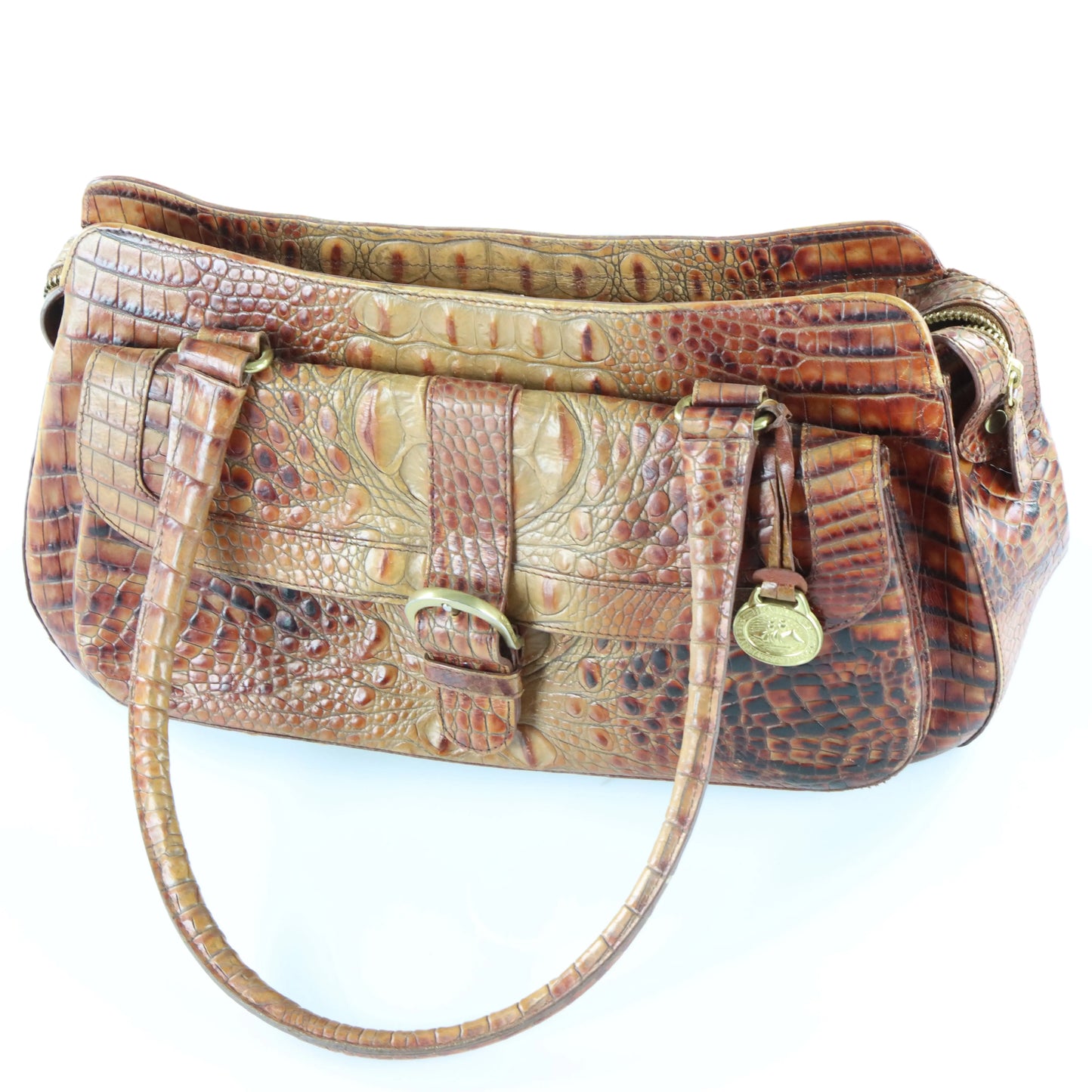BRAHMIN Vintage 'Kirby' Crocodile Embossed Toasted Almond Leather Shoulder Bag