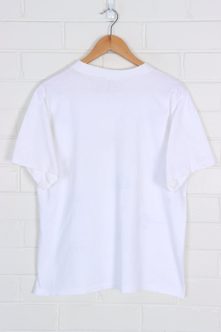 Black & White Tuxedo Cat Chasing Mouse Puff Print Tee USA Made (L)