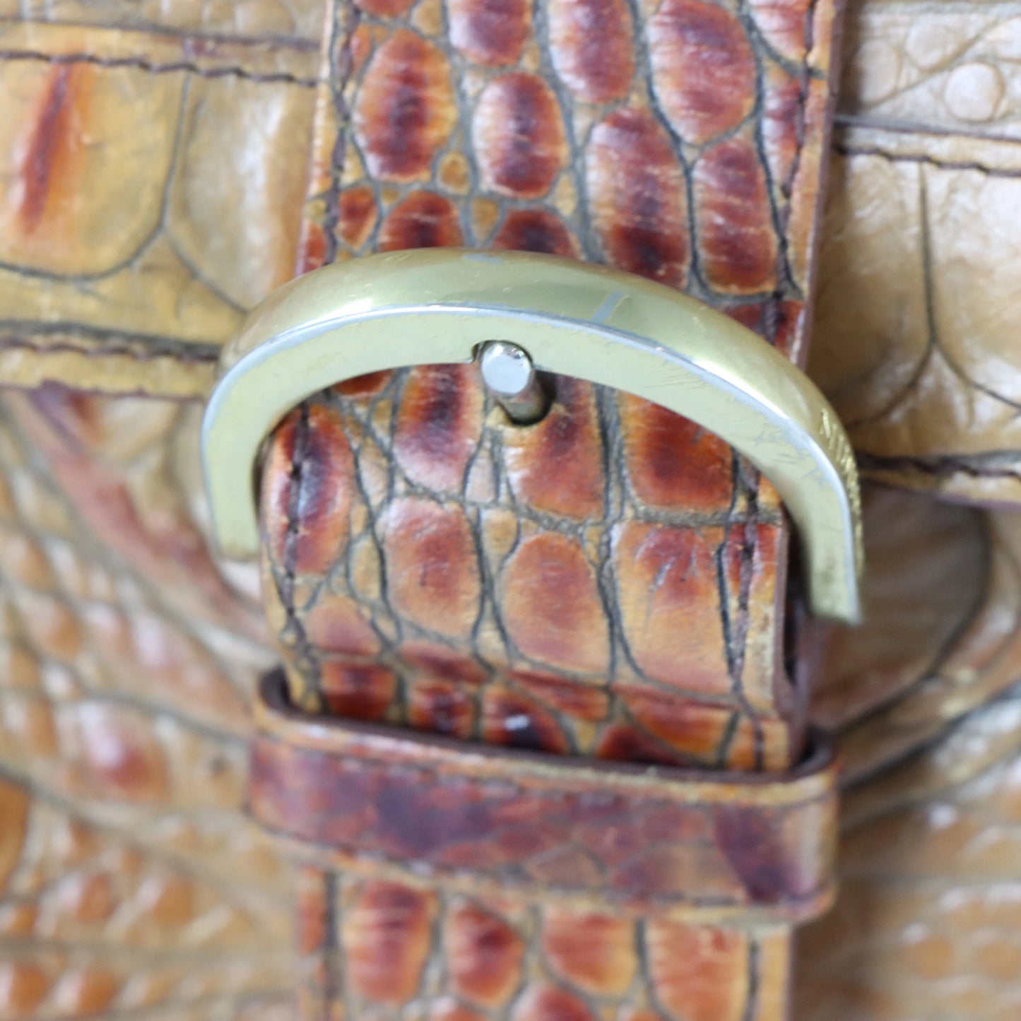 BRAHMIN Vintage 'Kirby' Crocodile Embossed Toasted Almond Leather Shoulder Bag