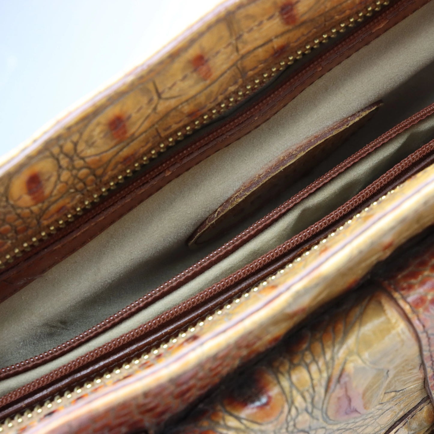 BRAHMIN Vintage 'Kirby' Crocodile Embossed Toasted Almond Leather Shoulder Bag