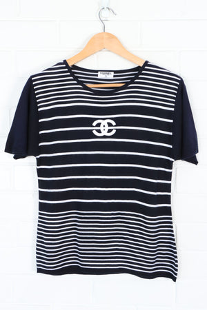 REPLICA Chanel Striped Short Sleeve Knit T-Shirt (Women's L)