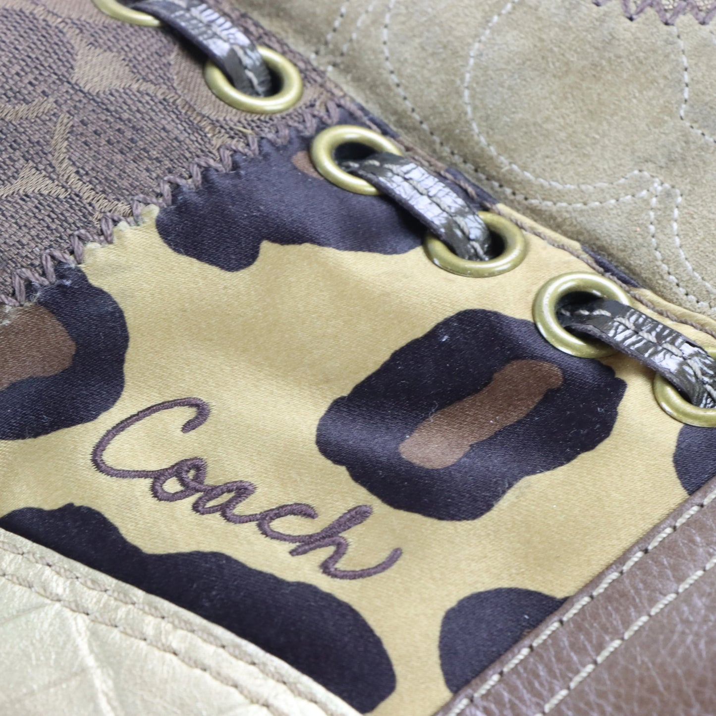 COACH Y2K F0893 Leopard Brown Canvas Patchwork Tote Bag