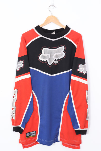 FOX RACING Red & Blue All Over Long Sleeve T-Shirt USA Made (L)
