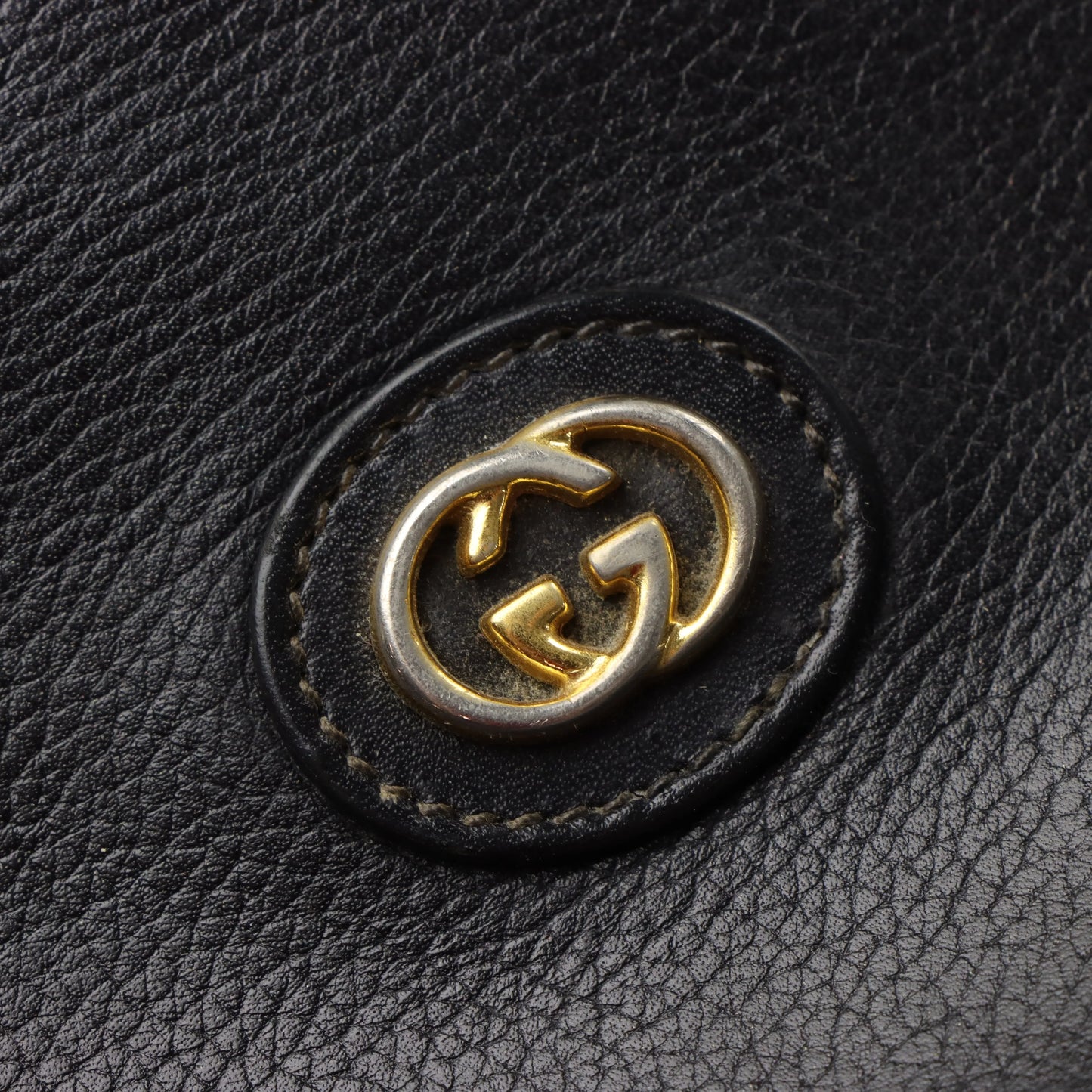 GUCCI Micro Logo Pebbled Leather Round Black Crossbody Bag