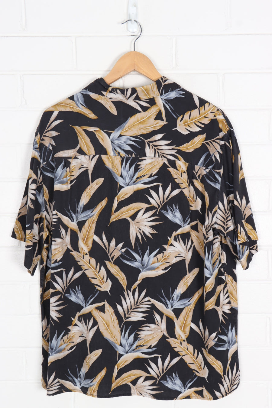 Feathers & Flowers Earthy Tones Silk Shirt (XL)
