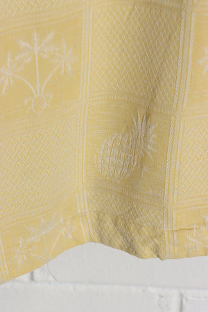 Pale Yellow Pineapple & Palm Trees Silk Button Up Shirt (L-XL)