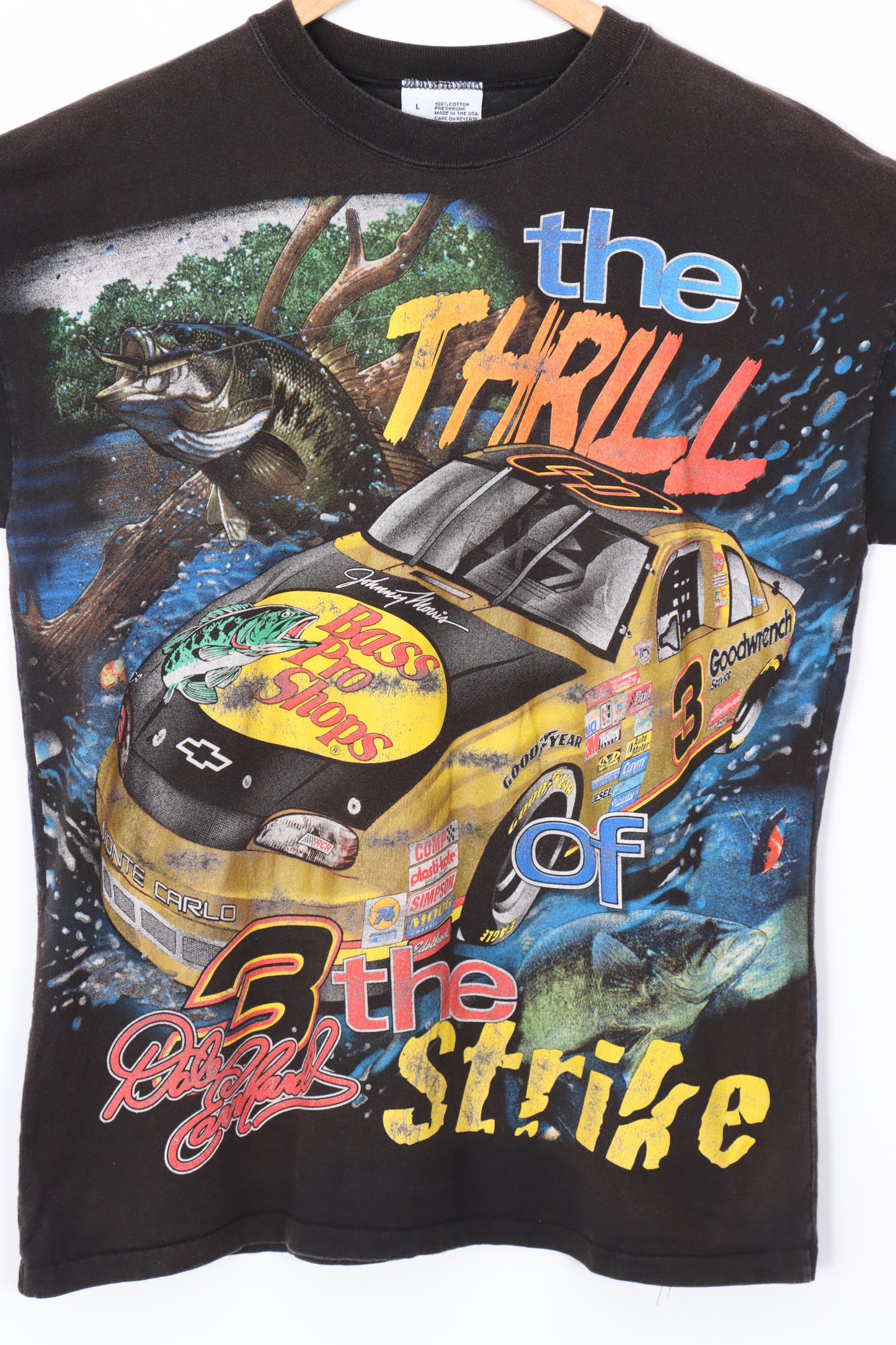 VINTAGE 1998 NASCAR Dale Earnhardt Bass Pro All Over Tee (L-XL)