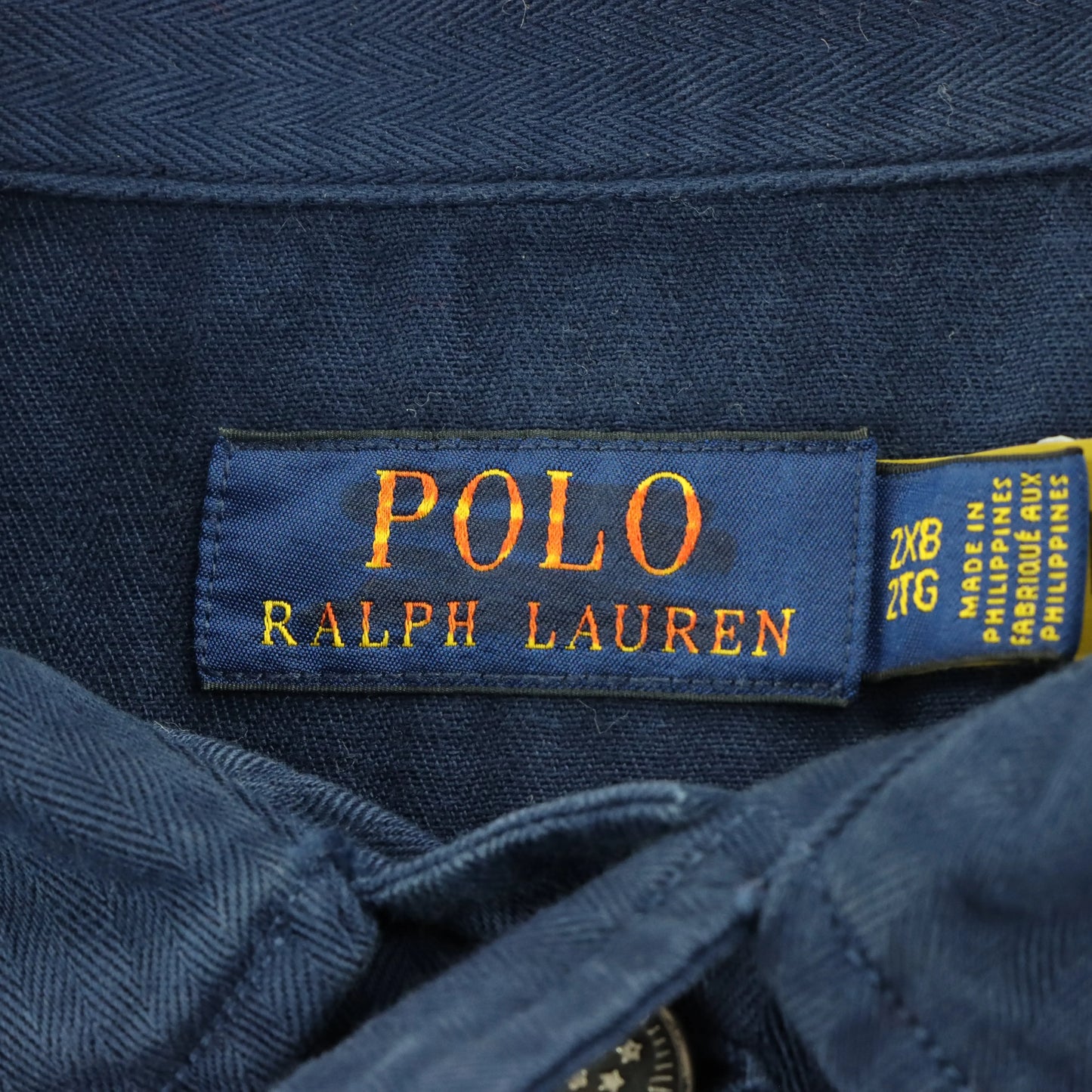 RALPH LAUREN POLO Military Airforce Embroidered Patch Navy Herringbone Button Up Shirt (XXXL)