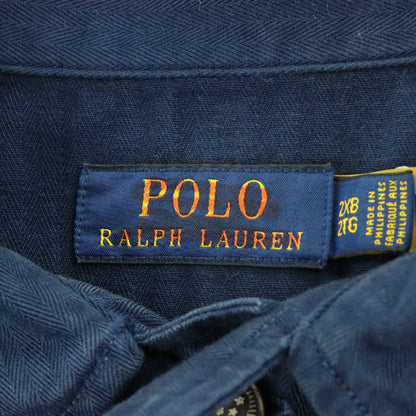 RALPH LAUREN POLO Military Airforce Embroidered Patch Navy Herringbone Button Up Shirt (XXXL)