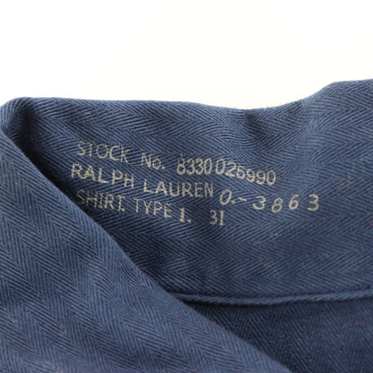 RALPH LAUREN POLO Military Airforce Embroidered Patch Navy Herringbone Button Up Shirt (XXXL)
