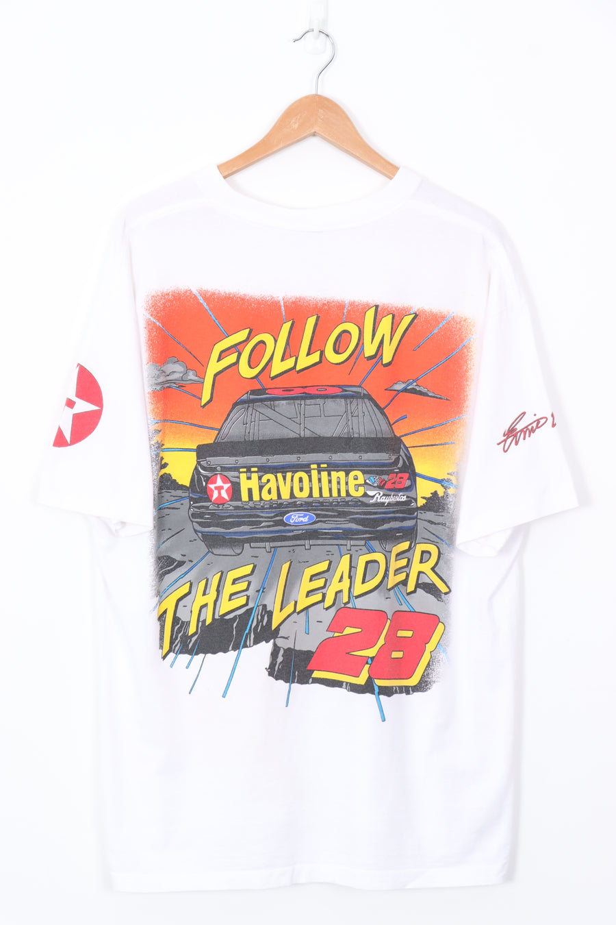 1996 NASCAR 'In Your Face' #28 Ernie Irvan USA Made Racing Tee (XXL)