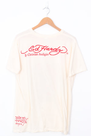 Y2K ED HARDY Skull Red & Cream Christian Audigier Tee (L)