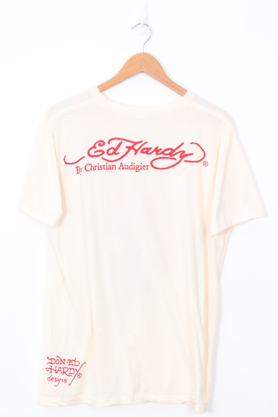 Y2K ED HARDY Skull Red & Cream Christian Audigier Tee (L)