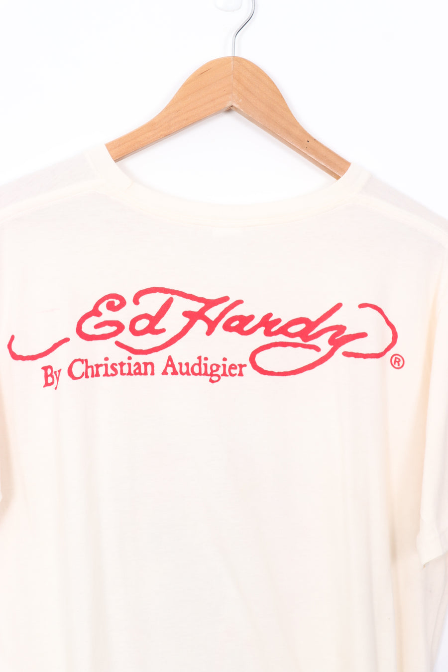Y2K ED HARDY Skull Red & Cream Christian Audigier Tee (L)
