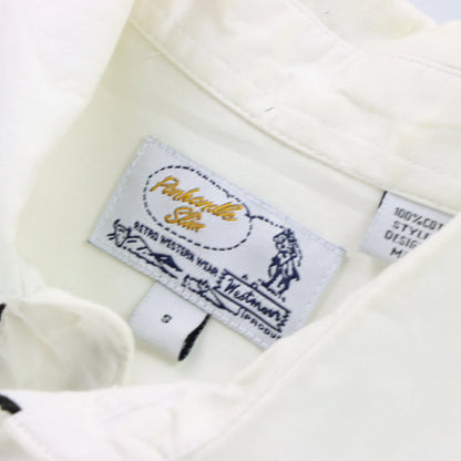 Vintage PANHANDLE Embroidered Floral White & Black Long Sleeve Western Shirt (S)