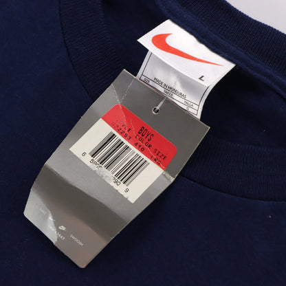 Vintage NIKE New With Tags Embroidered Swoosh Navy & White T-Shirt (S)