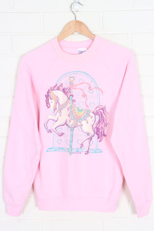 Carousel Horse 80s Glitter Print Pink Sweatshirt USA Made (M)