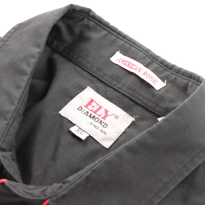 Vintage Western ELY DIAMOND Cattleman Snap Floral Embroidered Black & Red Shirt (XL)