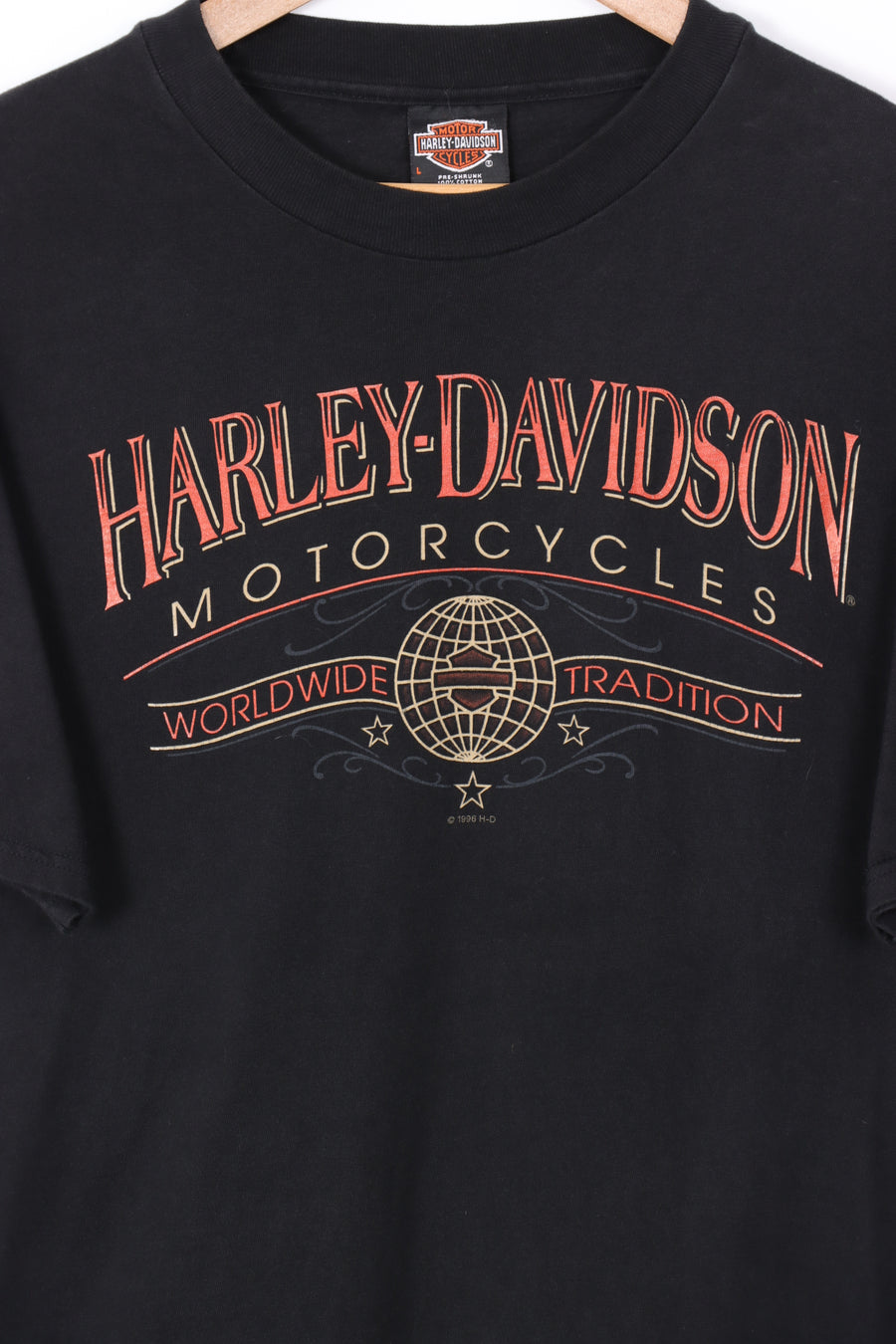 1996 Vintage HARLEY DAVIDSON Orange & Black Tee (M-L)