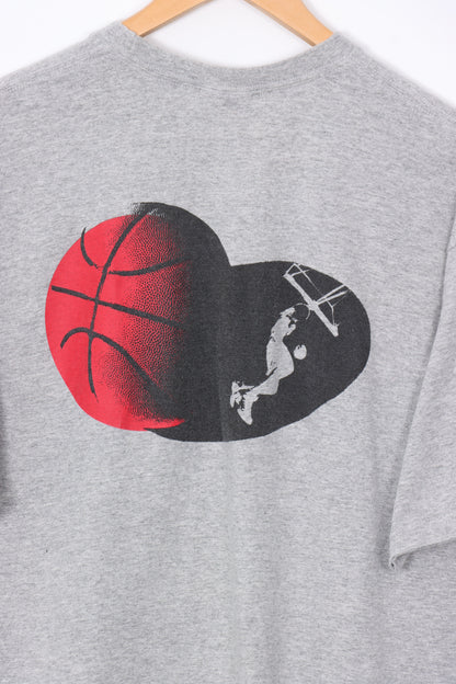 NIKE Swoosh Red & Grey Basketball Heart Graphic Tee (M)