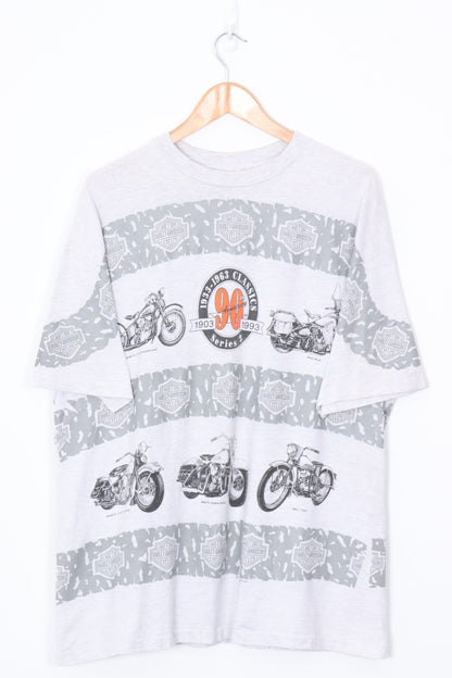 HARLEY DAVIDSON Classic Bikes All Over Striped Graphic Tee USA Made(XL)