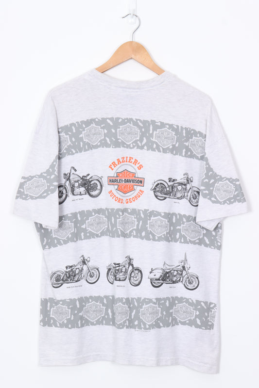 HARLEY DAVIDSON Classic Bikes All Over Striped Graphic Tee USA Made(XL)