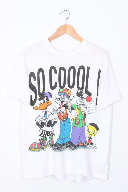 1993 VINTAGE Loony Tunes 'So Cool' Single Stitch White T-Shirt (L)