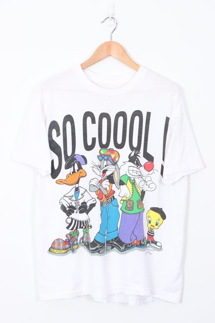 1993 VINTAGE Loony Tunes 'So Cool' Single Stitch White T-Shirt (L)