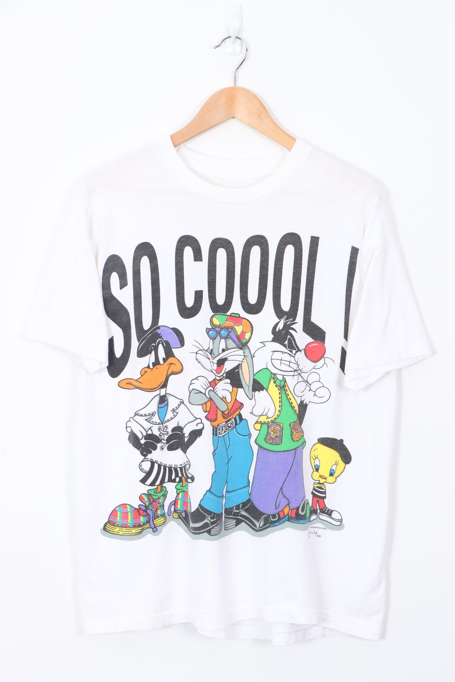1993 VINTAGE Loony Tunes 'So Cool' Single Stitch White T-Shirt (L)