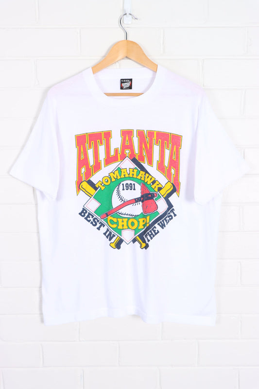 MLB Atlanta Braves Tomahawk 1991 "Best In The West" Single Stitch T-Shirt (L) - Vintage Sole Melbourne